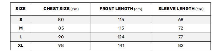 Nyord Outdoor Change Robe 0 Size Chart