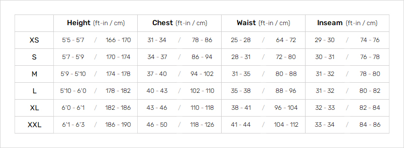 Palm Mens Outerwear 19 Mens Size Chart