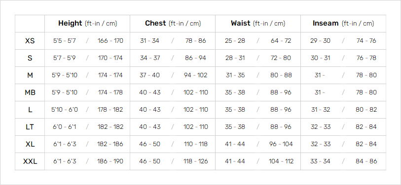 Palm Mens Drysuits 19 Mens Size Chart