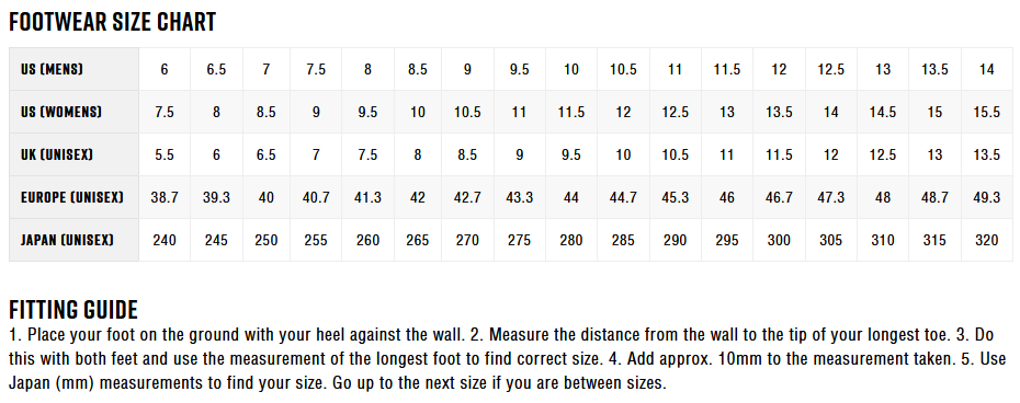 Zhik Footwear 2022 0 Size Chart