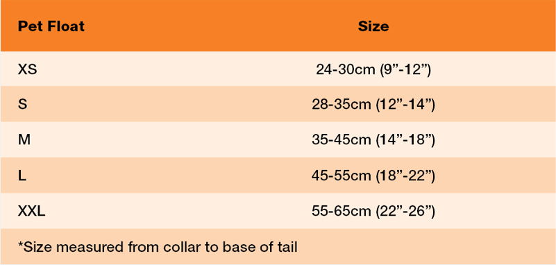 Crewsaver Pet Float Size 21 0 Size Chart