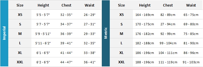 Mystic Mens Techincal Tops 22 0 Size Chart